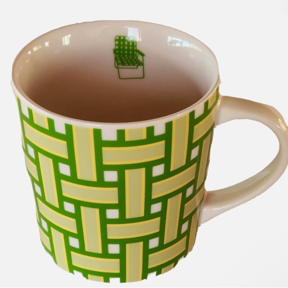 Vintage Starbucks Lawnchair Green and Yellow Mug with Geometric Design